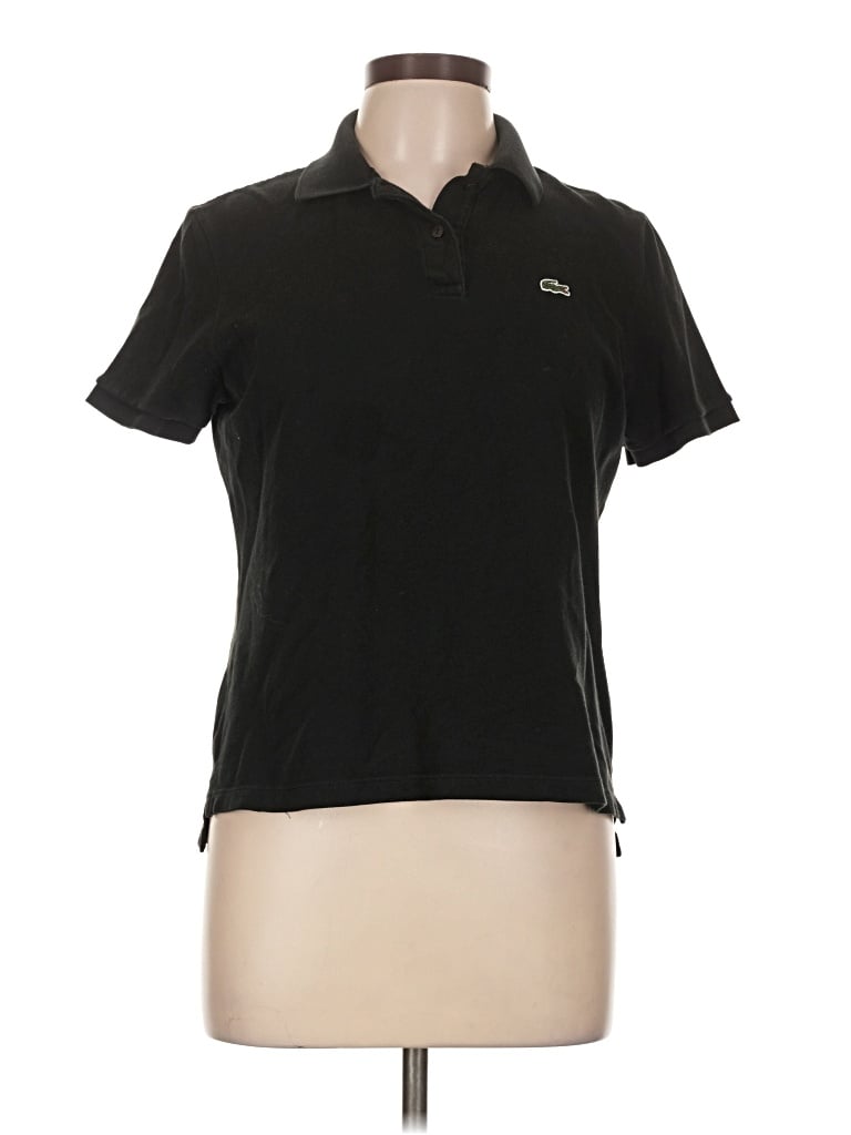 Pre-owned Lacoste Short Sleeve Top Black Collared Neckline Tops