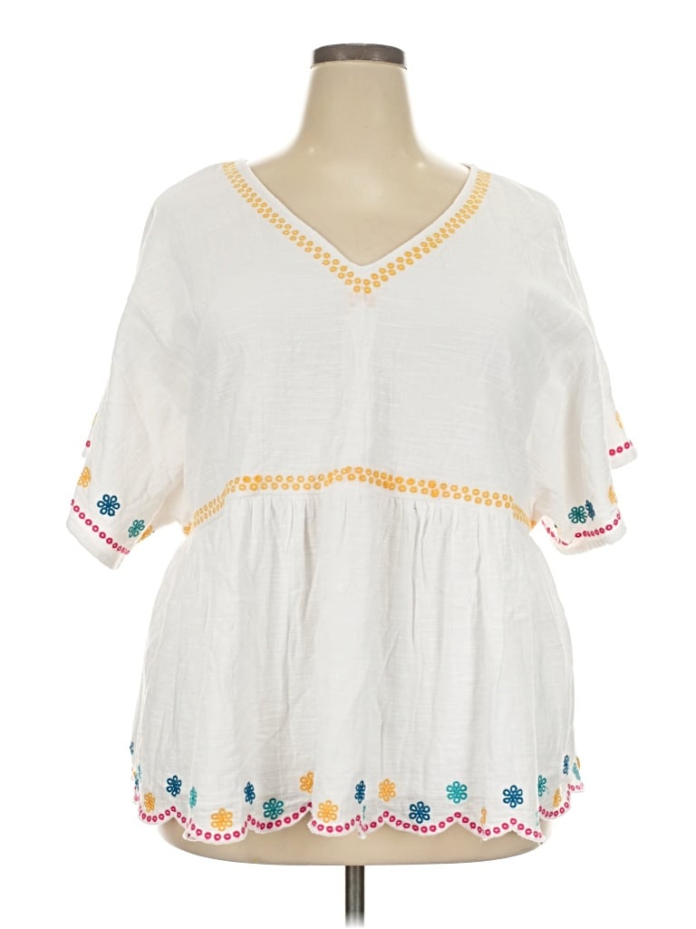 Pre-owned Lane Bryant 3/4 Sleeve Blouse In White