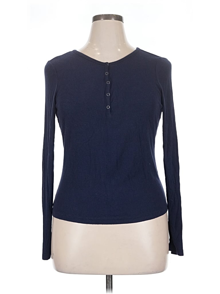 Pre-owned Pink Republic Long Sleeve Henley Shirt In Blue