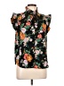 Aqua Floral Black Sleeveless Blouse Size L - photo 1
