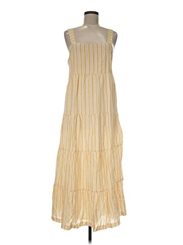 Madewell Striped Button-Back Tiered Midi Dress (view 1)