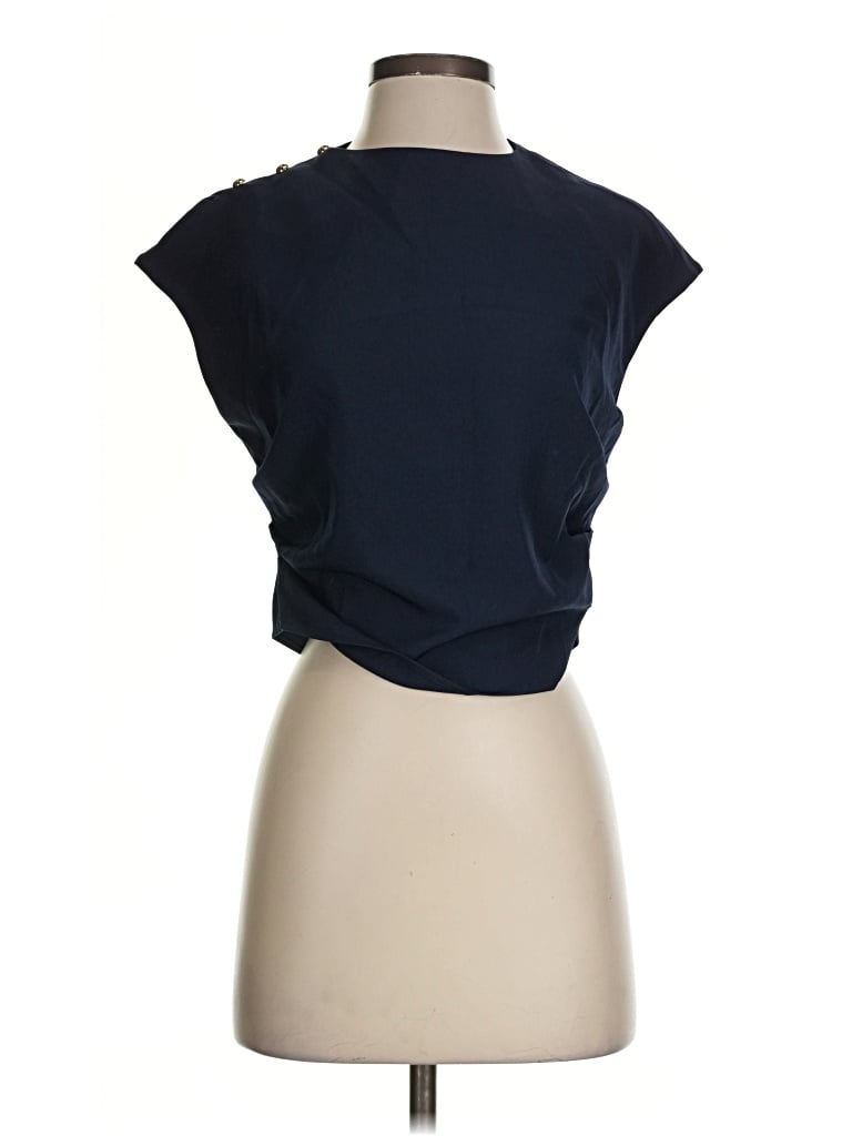 Pre-owned Commense Short Sleeve Top Blue Cowl Neck Tops
