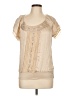 Matty M 100% Silk Tan Short Sleeve Silk Top Size L - photo 1