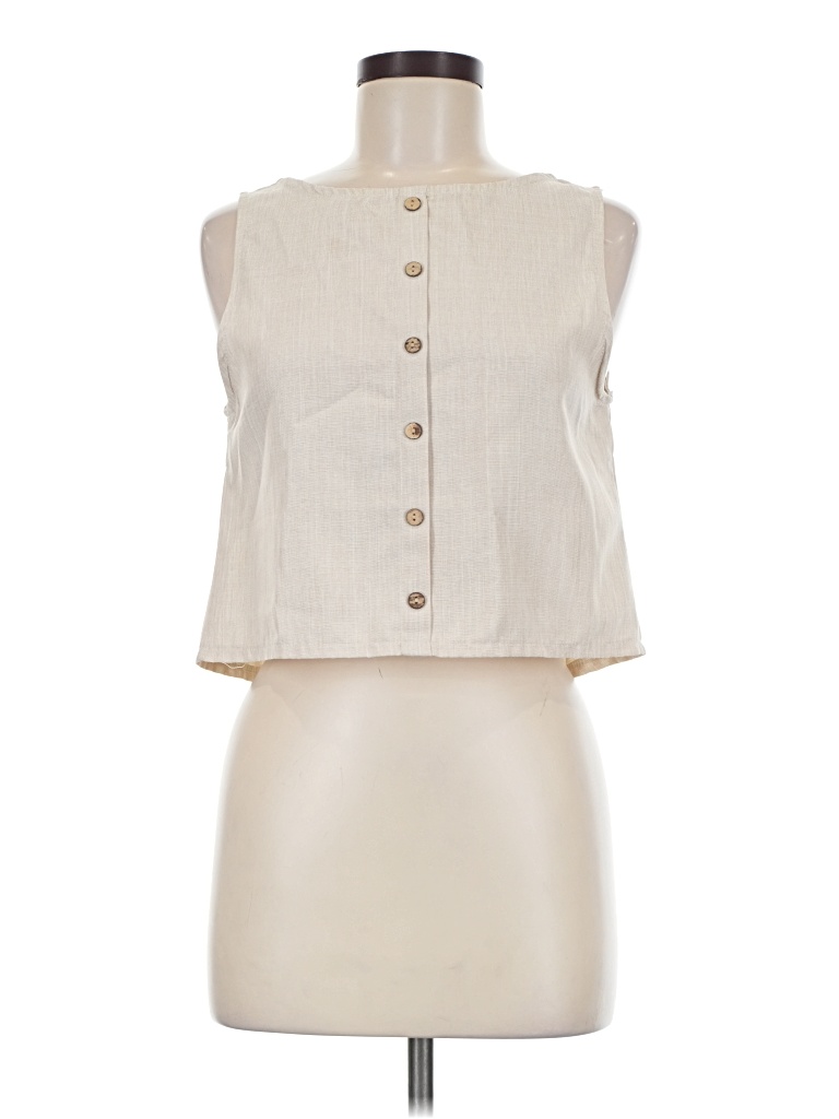 Pre-owned Unbranded Sleeveless Button Down Shirt In Ivory