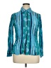 Tess 100% Silk Stripes Teal Long Sleeve Silk Top Size XL - photo 1