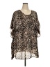 Ellos 100% Polyester Animal Print Brown Short Sleeve Blouse Size 22 - photo 1