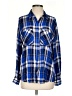 Express 100% Rayon Plaid Blue Long Sleeve Button-Down Shirt Size S - photo 1