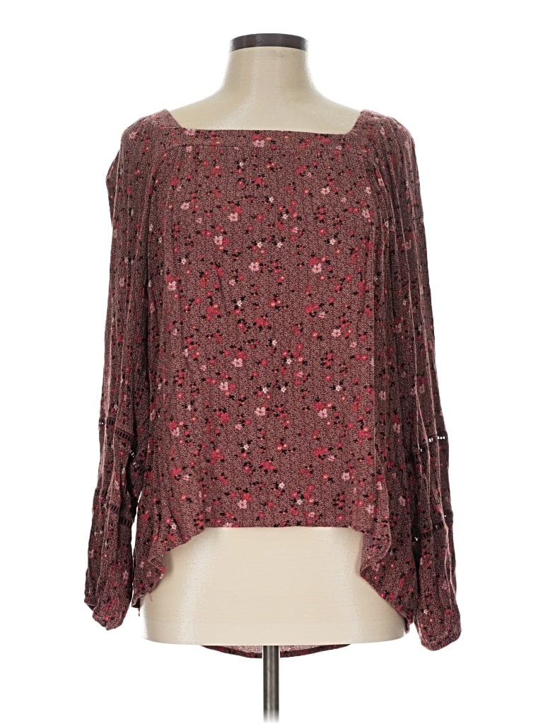 Pre-owned Knox Rose Long Sleeve Blouse In Burgundy