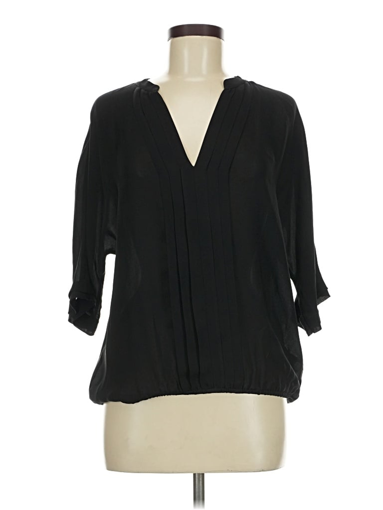 Joie 3/4 Sleeve Silk Top Black Plunge Neckline Tops