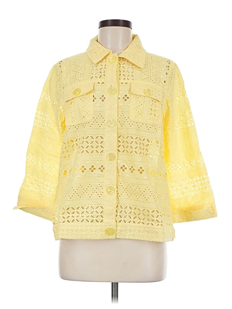 Pre-owned Draper's & Damon's 3/4 Sleeve Button Down Shirt In Yellow