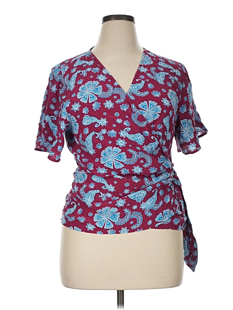 Pre-owned Ann Taylor Loft Short Sleeve Blouse In Burgundy