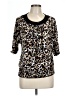 Style&Co Animal Print Black Short Sleeve Blouse Size Lg Petite - photo 1