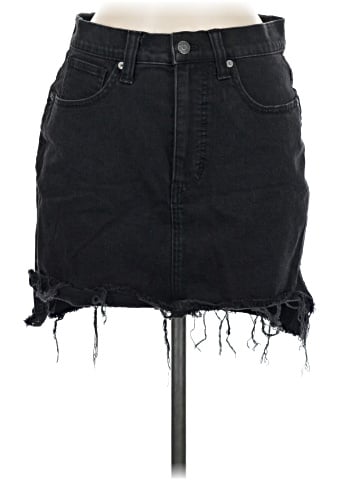 Madewell Step-Hem Jean Skirt in Washed Black (view 1)
