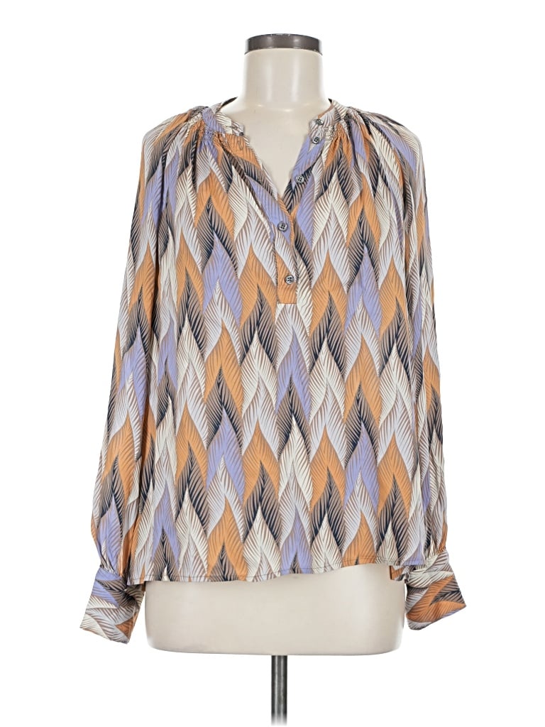 Pre-owned Closed Long Sleeve Blouse In Silver