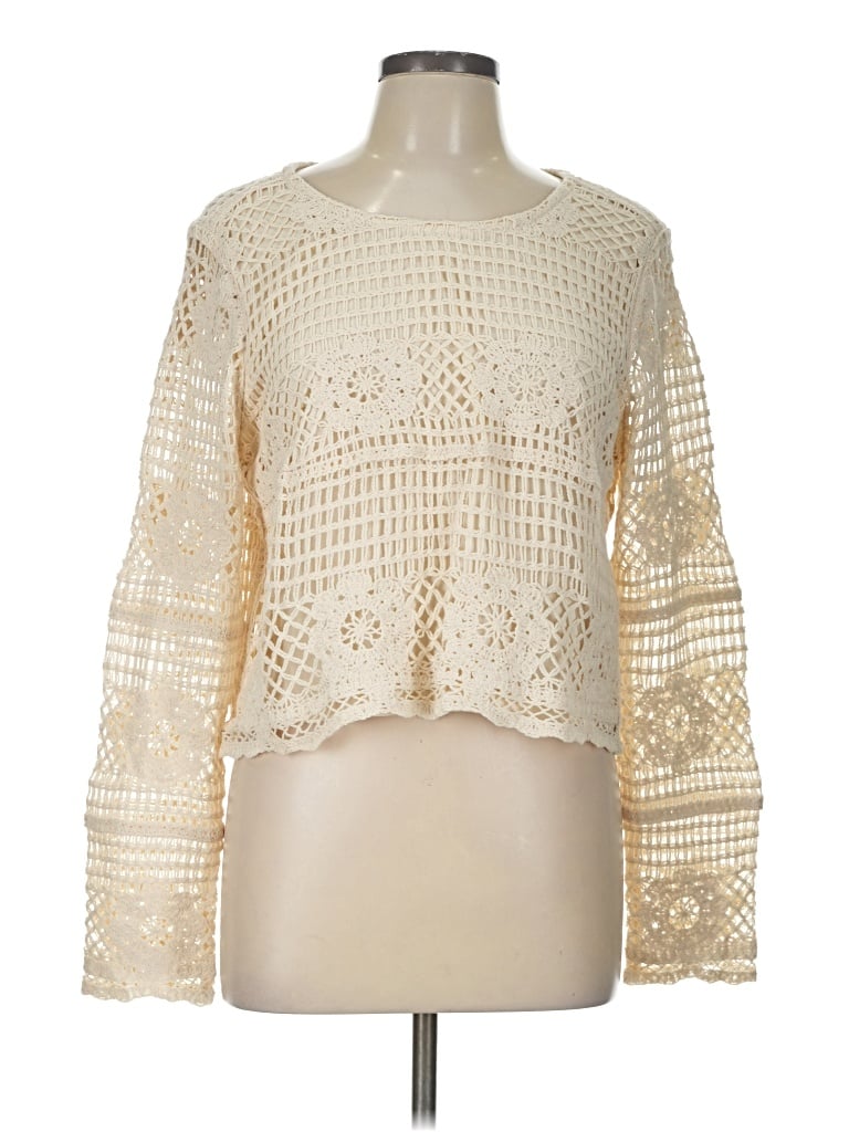 Pre-owned Ultra Pink Long Sleeve Top Ivory Square Neckline Tops