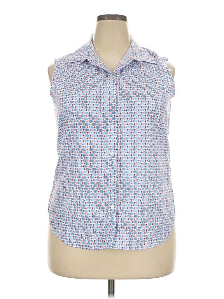 Pre-owned Lands' End Sleeveless Button Down Shirt In Blue