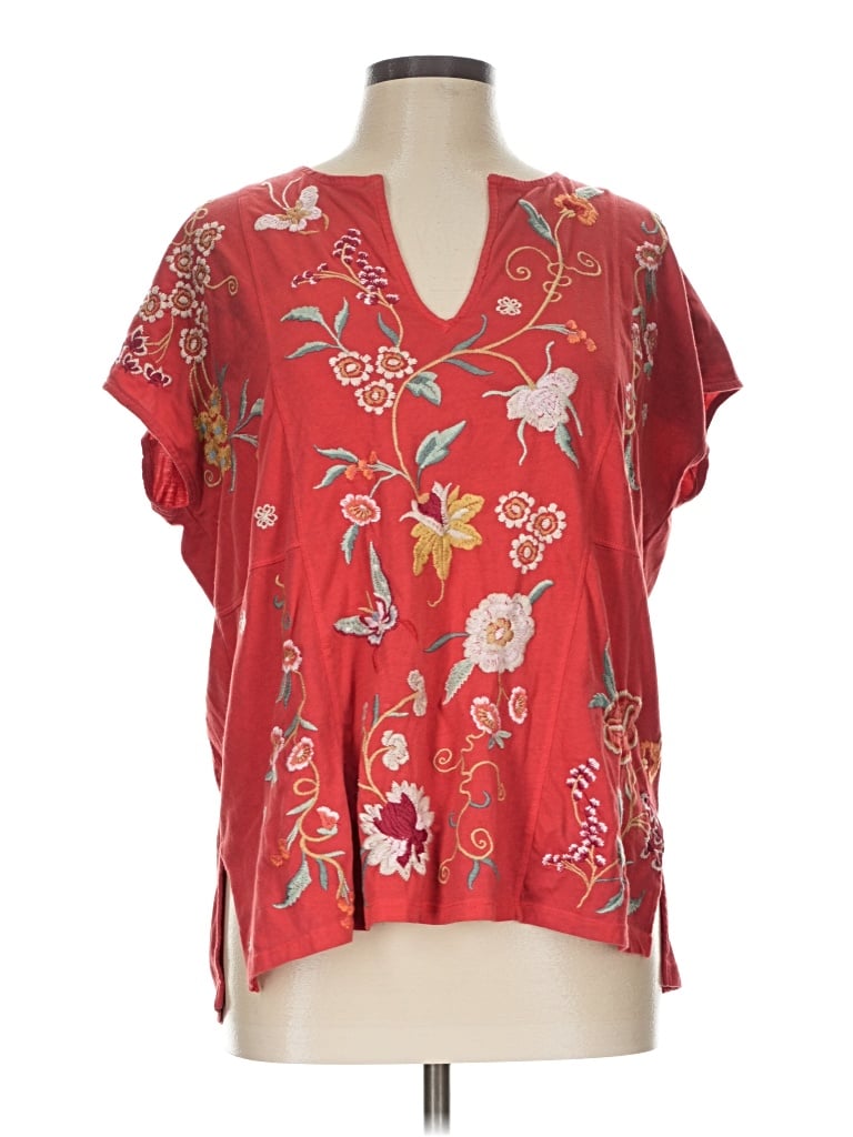 Pre-owned Johnny Was Short Sleeve Blouse In Red