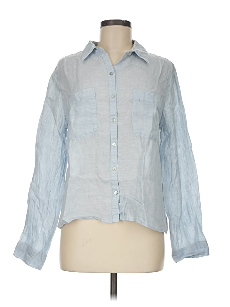 Pre-owned Sigrid Olsen Long Sleeve Button Down Shirt In Blue