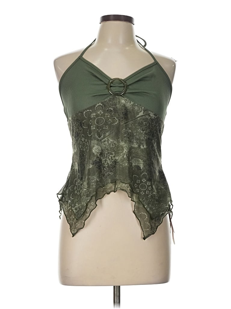 Romwe Tank Top Green Halter Neckline Tops