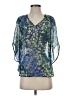 Fei 100% Silk Floral Blue 3/4 Sleeve Blouse Size 0 - photo 1