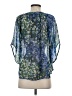 Fei 100% Silk Floral Blue 3/4 Sleeve Blouse Size 0 - photo 2