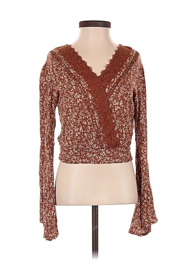 Pre-owned Just Polly Long Sleeve Blouse In Brown