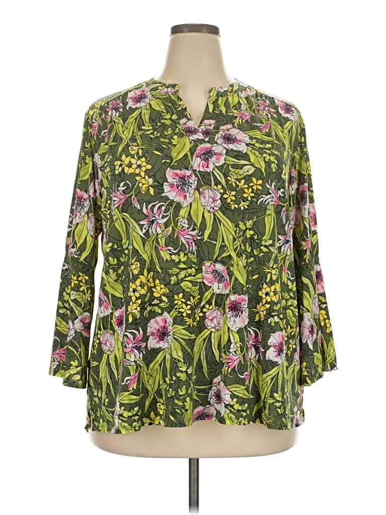 Pre-owned Cato 3/4 Sleeve Blouse In Green