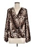INC International Concepts 100% Polyester Animal Print Brown Long Sleeve Blouse Size M - photo 1