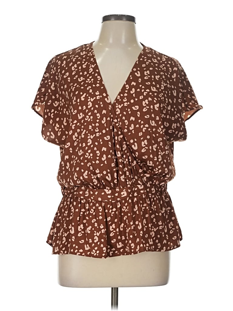 Pre-owned Nine West Short Sleeve Blouse In Brown