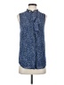 MICHAEL Michael Kors Blue Sleeveless Button-Down Shirt Size XS - photo 1