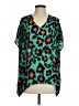 CAbi Animal Print Teal Short Sleeve Blouse Size S - photo 1