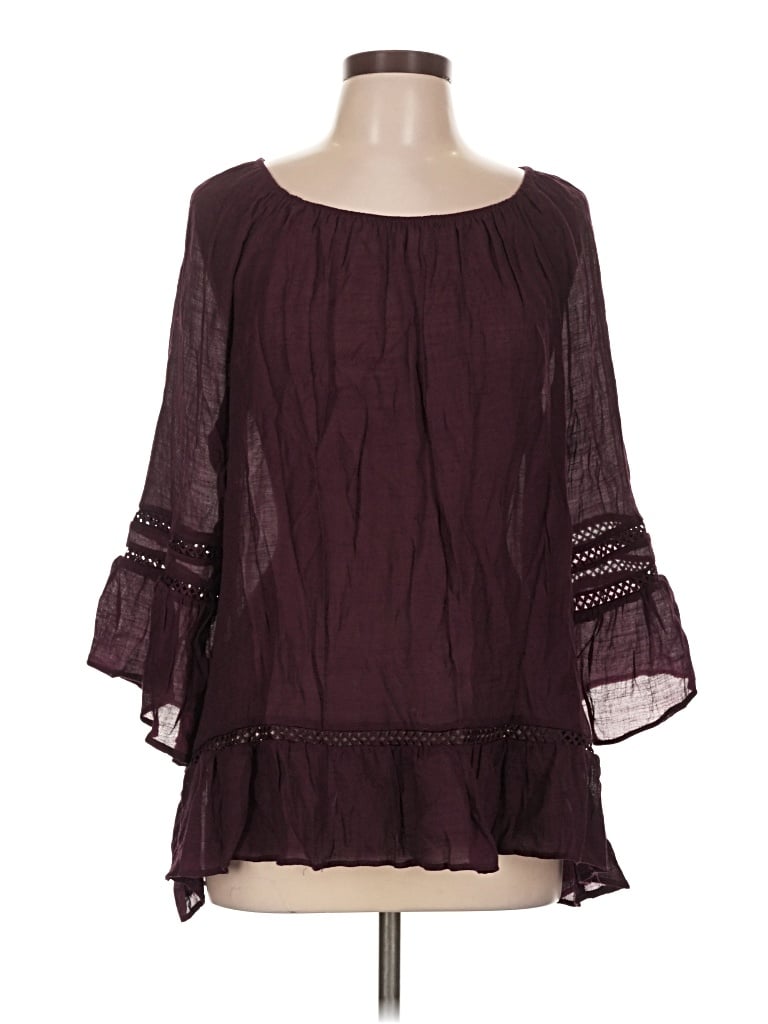 Pre-owned Counterparts 3/4 Sleeve Blouse In Burgundy