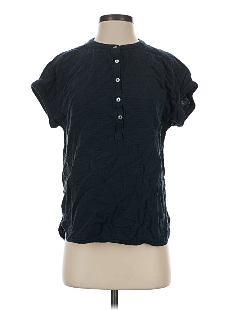 Pre-owned Faherty Short Sleeve Henley Shirt In Black