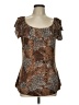 Essentials by Milano Animal Print Brown Short Sleeve Blouse Size L - photo 1