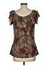 Essentials by Milano Animal Print Brown Short Sleeve Blouse Size L - photo 2