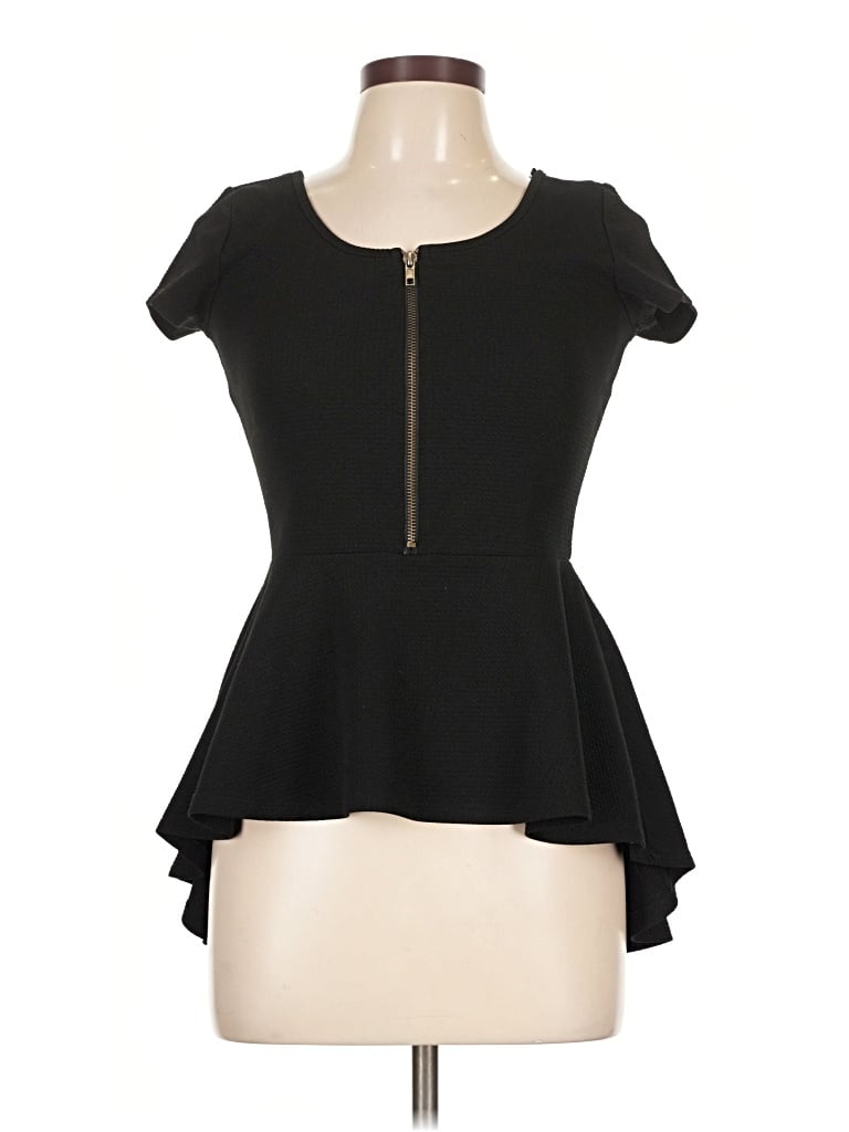 Pre-owned Iris Short Sleeve Top Black Keyhole Neckline Tops
