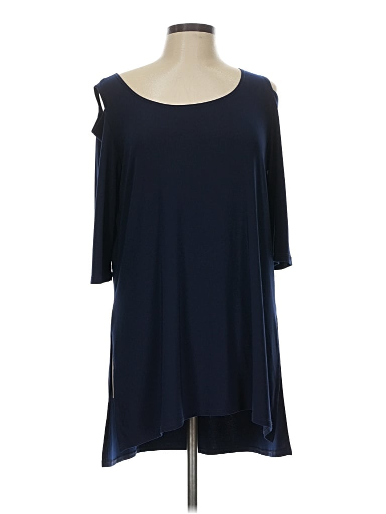 Pre-owned Clara Sun Woo 3/4 Sleeve Top Blue Cold Shoulder Neckline Tops