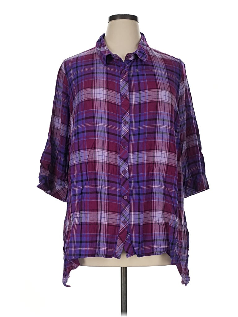 Pre-owned Catherines 3/4 Sleeve Button Down Shirt In Purple