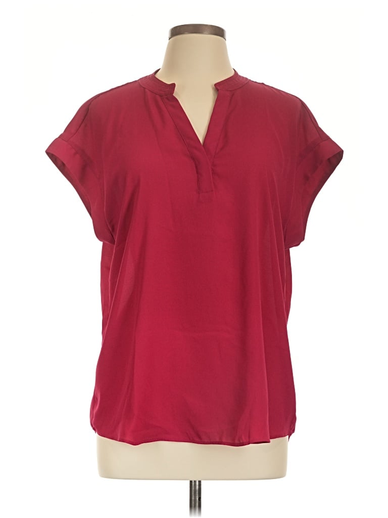 Pre-owned Cynthia Steffe Short Sleeve Blouse In Burgundy
