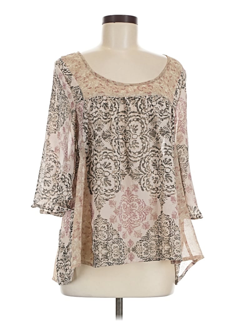 Pre-owned Staring At Stars 3/4 Sleeve Blouse In Tan