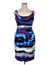 Bisou Bisou Graphic Blue Cocktail Dress Size L (estimated) - photo 1