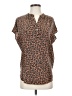 Amour Vert 100% Silk Animal Print Brown Short Sleeve Silk Top Size XS - photo 1