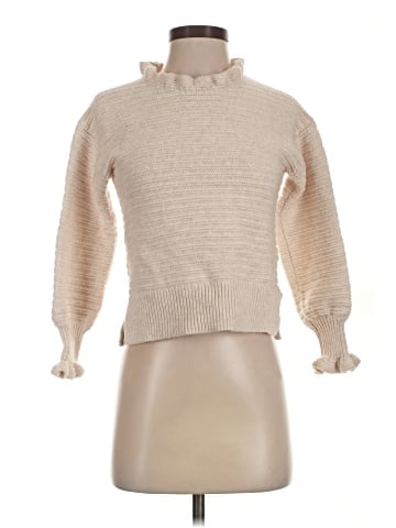 Madewell Ruffle-Neck Pullover Sweater in Cotton-Merino Yarn (view 1)