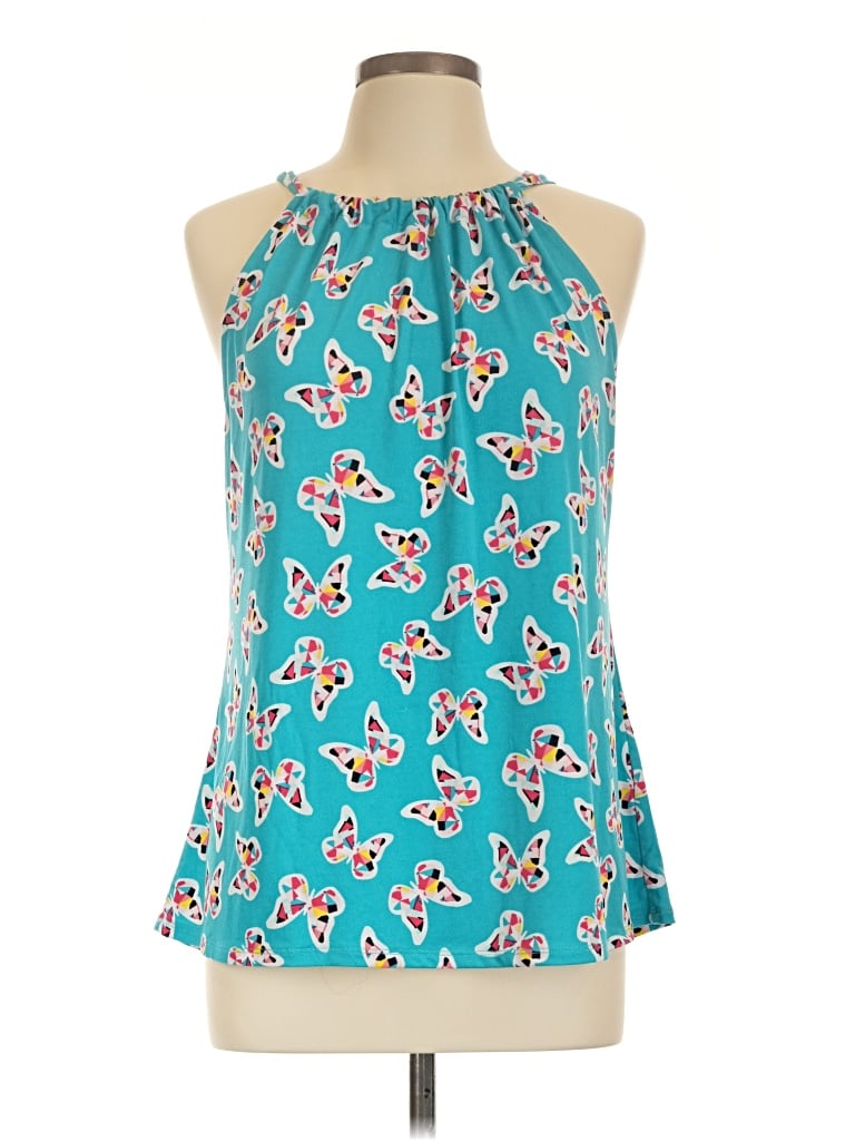 Pre-owned Kaari Blue Tank Top Teal Halter Neckline Tops