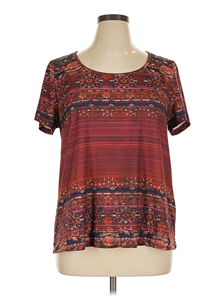 Pre-owned Emery Rose Short Sleeve Top Burgundy Scoop Neck Tops