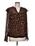 DKNY 100% Polyester Animal Print Brown Long Sleeve Blouse Size L - photo 1