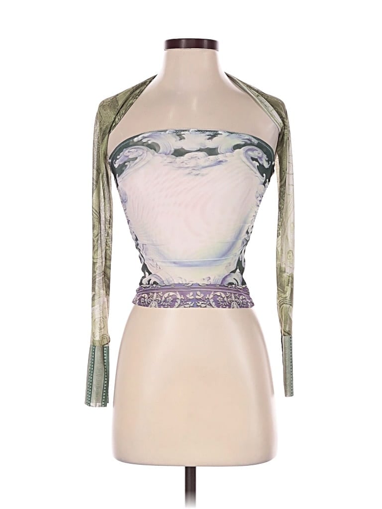 Pre-owned Miaou 3/4 Sleeve Top Green Sweetheart Neckline Tops
