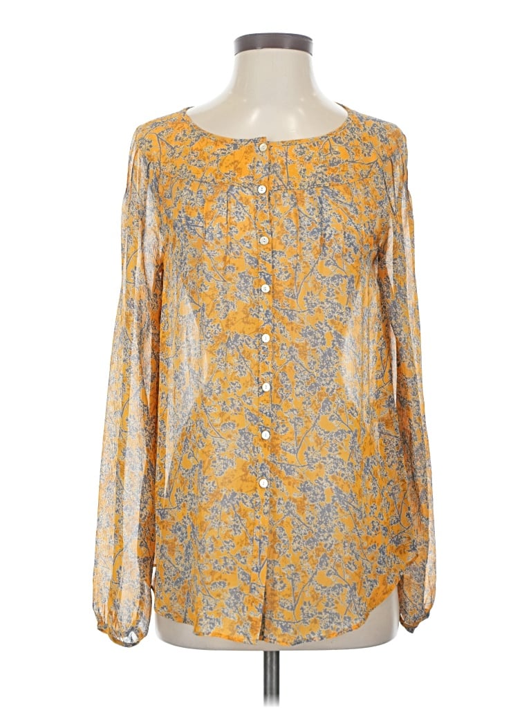 Pre-owned Sundance Long Sleeve Silk Top Yellow Square Neckline Tops