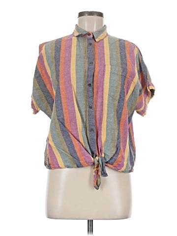Madewell Short-Sleeve Tie-Front Shirt in Rainbow Stripe (view 1)