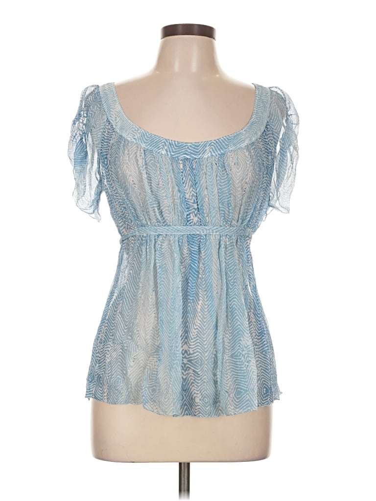 Pre-owned Tahari Short Sleeve Silk Top Blue Sweetheart Neckline Tops